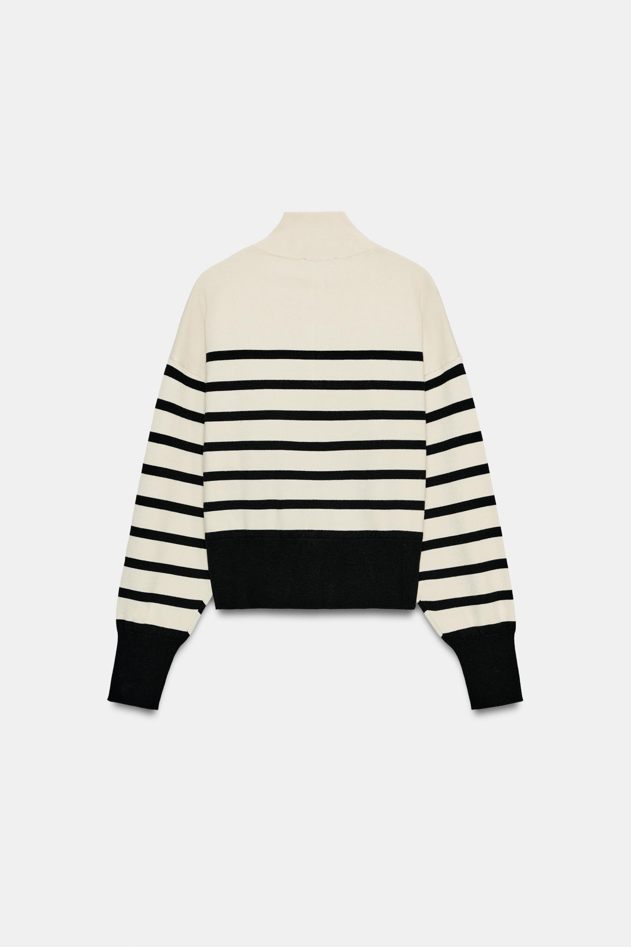 STRIPED KNIT ZIP-UP JUMPER